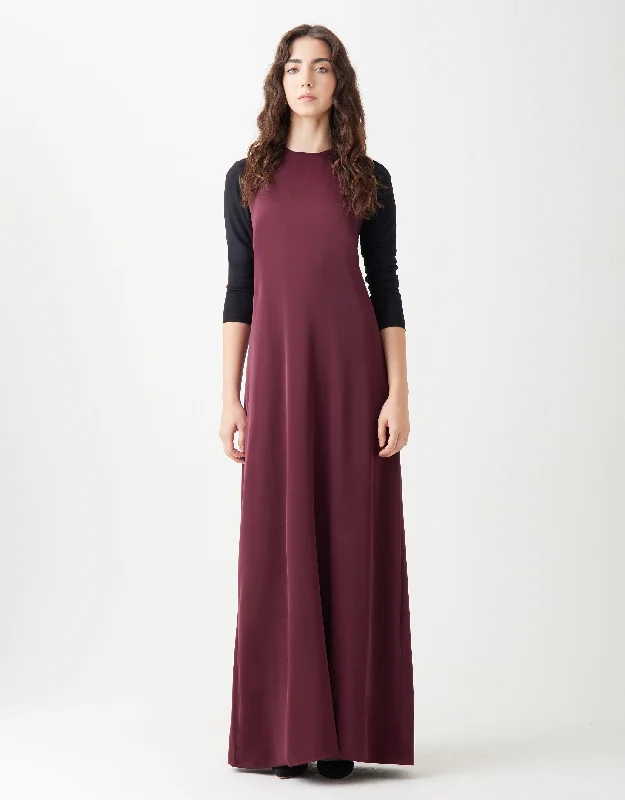 Lined Satin Sleeveless Maxi Crew Dress Shabbos Robe Wine