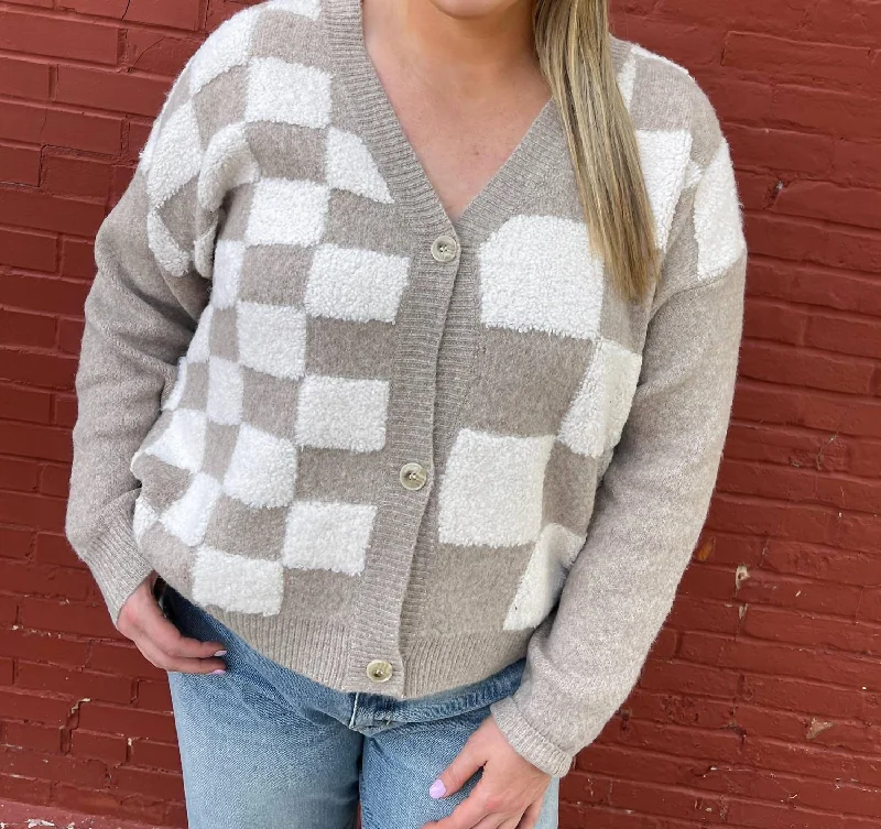 Minimalist cardiganCheckered Cardigan In Taupe