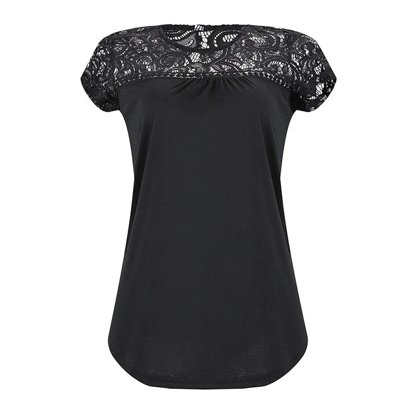 Printed Short Sleeve Tops2019 Popular Shirt Womens Lace Short Sleeve Shirt Ladies Summer Casual Street Daily Crew Neck Tunic Tops Blouse Solid S-XL