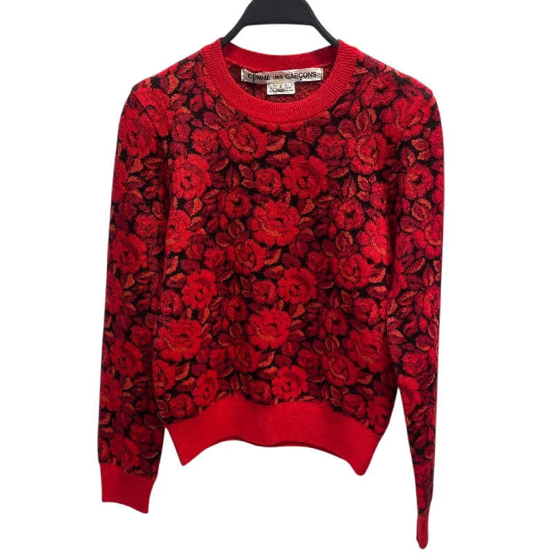 COMME des GARCONS/Sweater/S/Floral Pattern/Wool/RED/cdg roses sweaterThermal Knit Tops