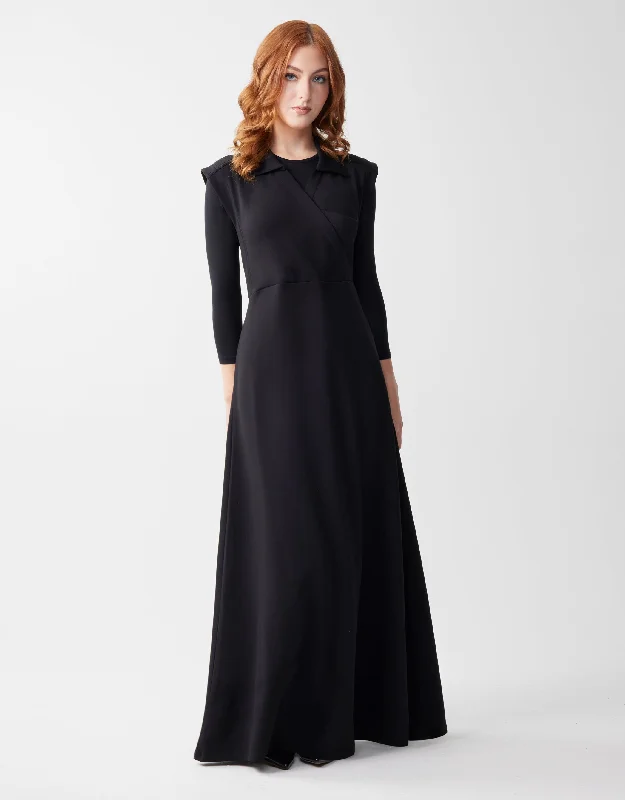 Sleeveless Ponte Crossover Maxi Dress Shabbos Robe With Breast Pocket