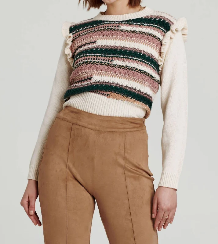 Marta Crochet Crewneck Sweater In Rose SmokeHunting Knit Tops