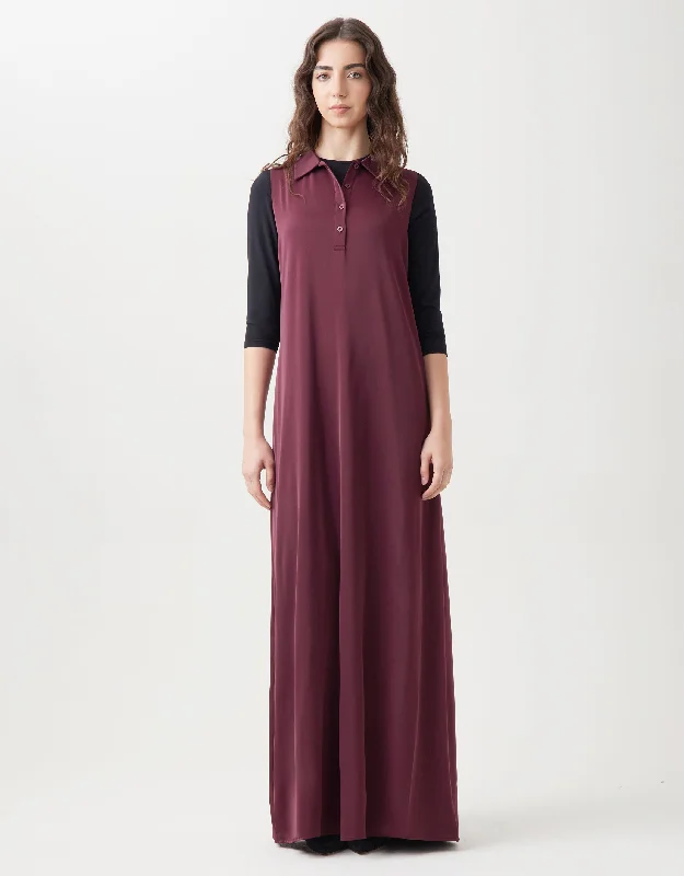 Lined Satin Sleeveless Maxi Shirt Dress Shabbos Robe Wine