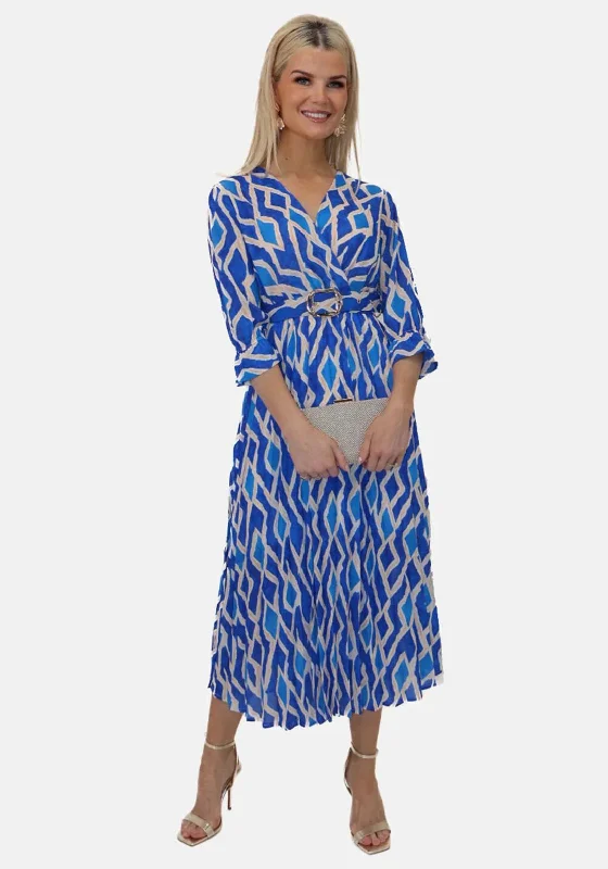 Kate and Pippa Positano Belted Midi Dress, Blue