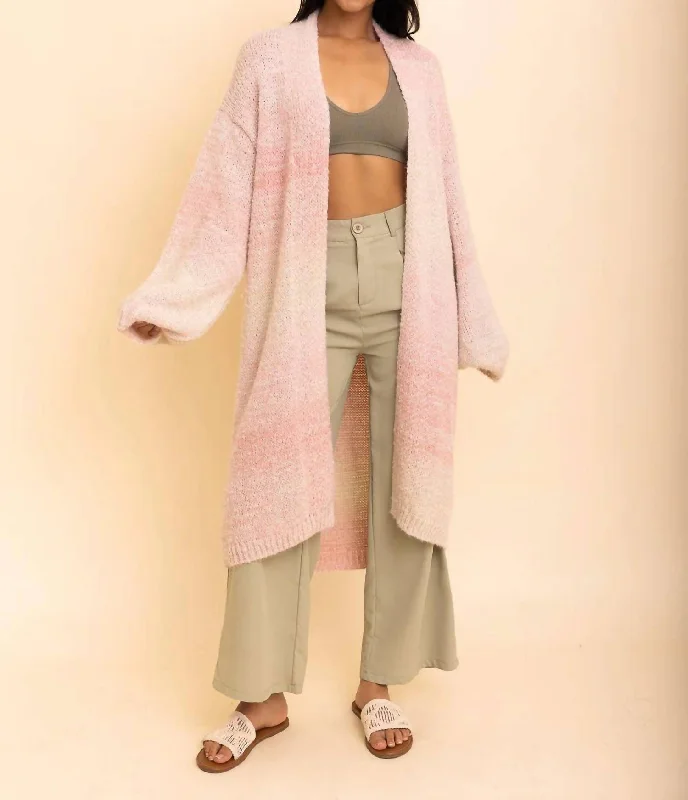 Tie-dye cardiganCozy Knit Longline Cardigan In Blush