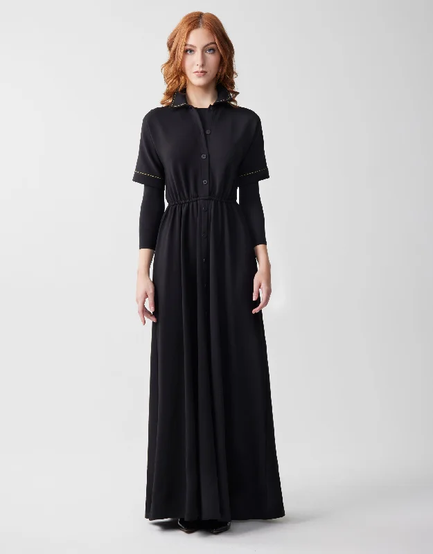 Ponté Button Down Maxi Dress Shabbos Robe with Gold Stitching