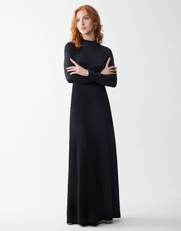 Basic Long Sleeve Ponte Mock Neck Aline Maxi Dress Shabbos Robe