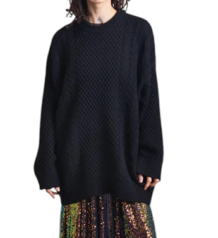 Oversized Cable Knit Sweater In BlackPerformance Knit Tops