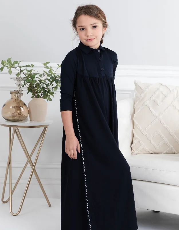 Girls Maxi Dress Shabbos Robe with Zig Zag Trim