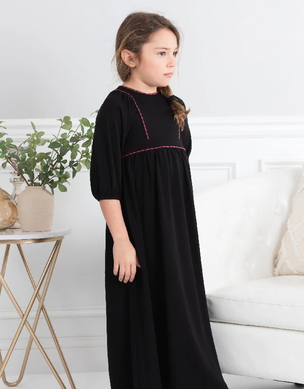 Girls Maxi Dress Shabbos Robe with Pink Embroidered Trim