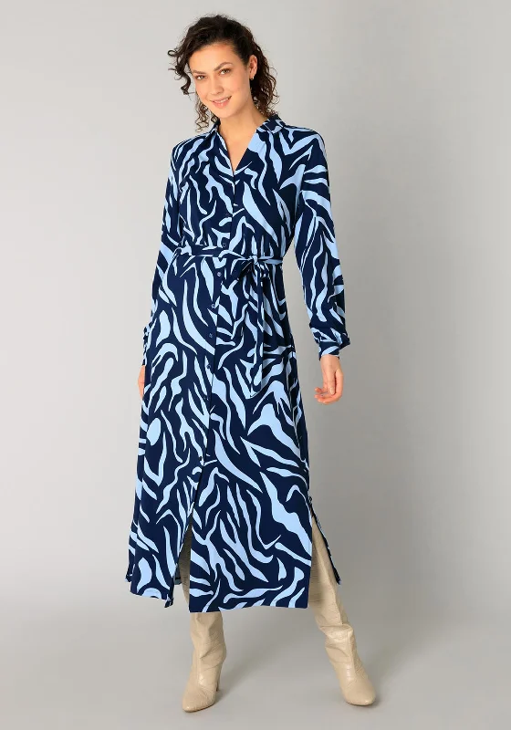 Yest Puck Zebra Print Long Shirt Dress, Navy and Blue