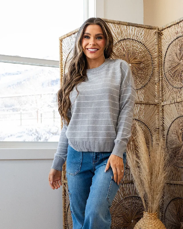 NEW! Blindsided Texture Stripe Knit Sweater - Heather GrayBranded Knit Tops