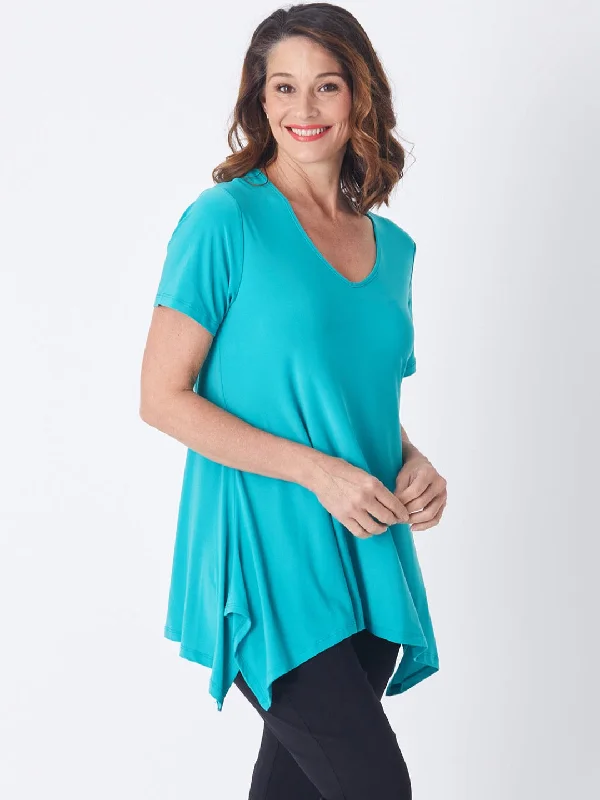 Hemp Short Sleeve TopsAndrea V Short Sleeve Top - Turquoise - 26233