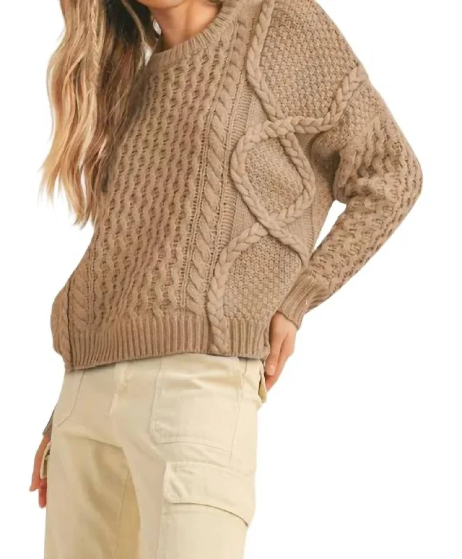 Braided Cable Knit Sweater In CaramelFormal Knit Tops