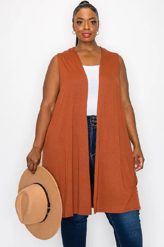 Anti-odor cardiganPSFU Brown Sleeveless Vest Cardigan Layering Piece w Pockets