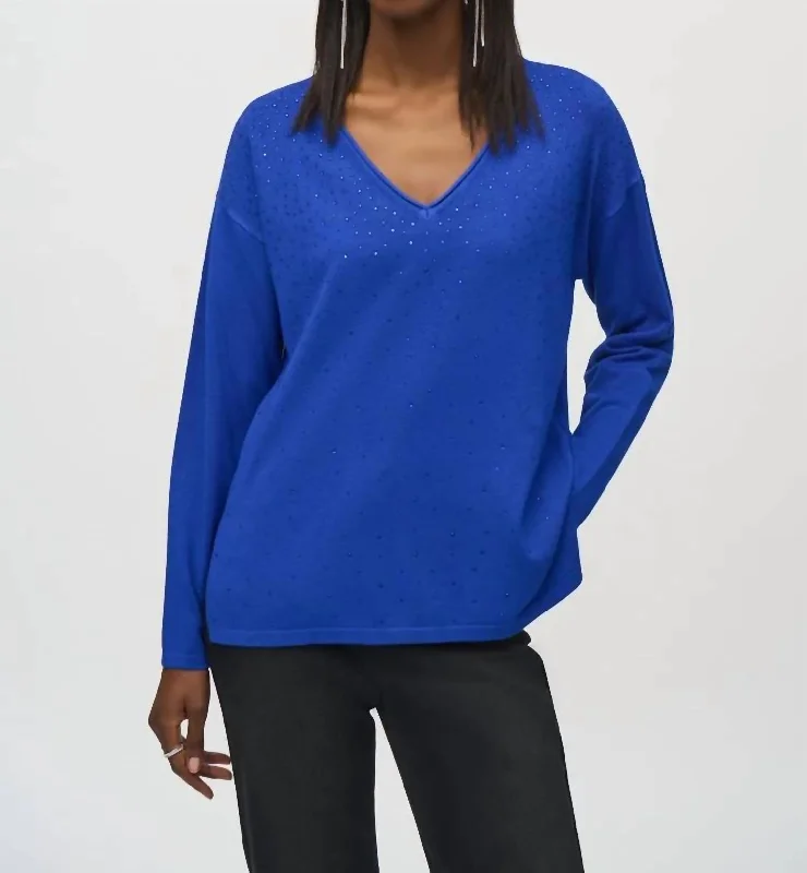 Sweater Knit Top In Royal BluePocketed Knit Tops