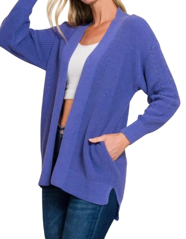 Ribbed cardiganEyelet Open Cardigan Sweater In Marlin Blue