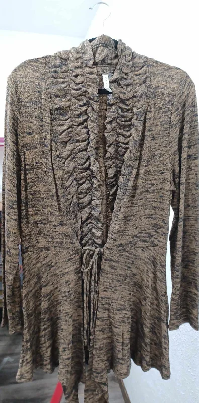 Plus-size cardiganBrown Black Ruffle Front Cardigan