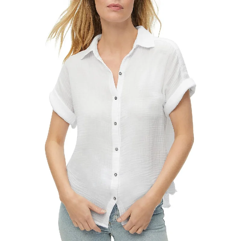 Linen Short Sleeve TopsMichael Stars Womens Bailey Collar Short Sleeve Button-Down Top