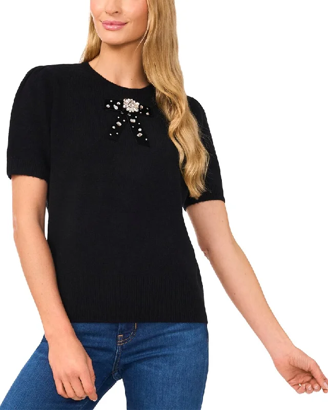 CeCe Ribbon Trim SweaterCropped Knit Tops