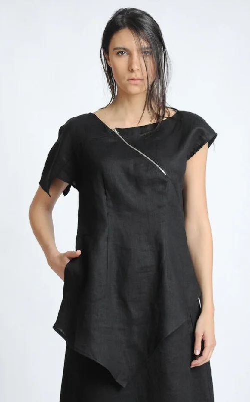 Polyester Short Sleeve TopsBlack Short Sleeve Tunic