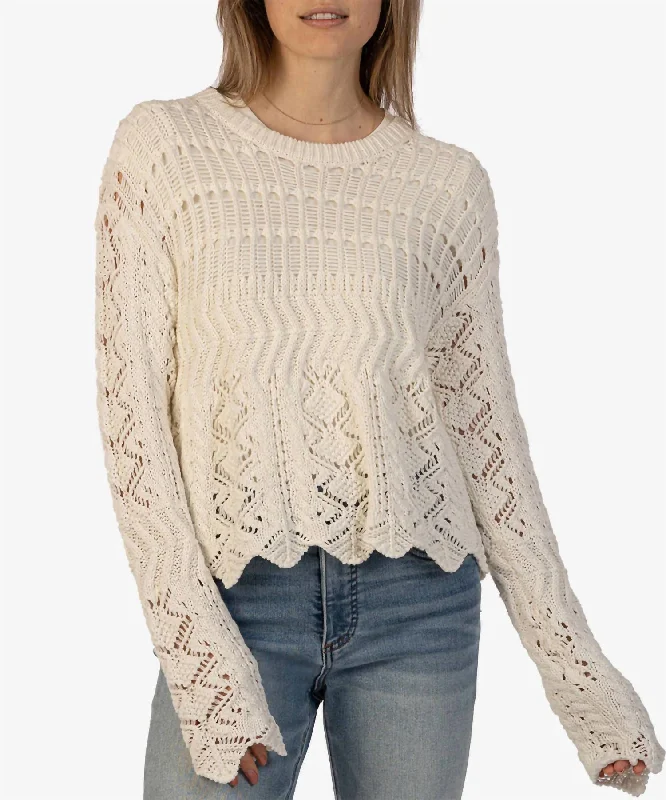 Malia Crochet Sweater In IvoryZippered Knit Tops