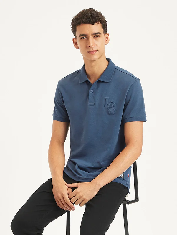 Men's Solid Slim Fit Polo T-ShirtButton-up polo shirt