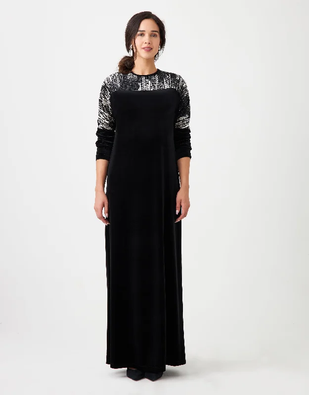 Textured Velvet Combination Maxi Dress Shabbos Robe