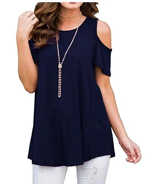 Luxury Short Sleeve TopsGorgeous Off Shoulder Short Sleeve Top - Women Loose Sexy Solid Round Neck Top - Cotton Fashion Casual Lady T Shirt (D19)(TB2)(BT1)