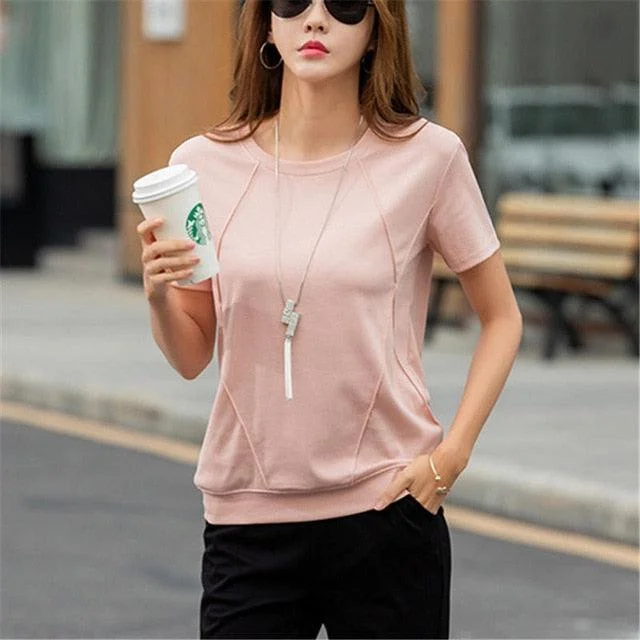 Sports Team Short Sleeve TopsNice Female Soft Cotton Casual Women Tops Shirts - Summer T-Shirt - Elastic Short Sleeve Ladies T Shirt (TB2)