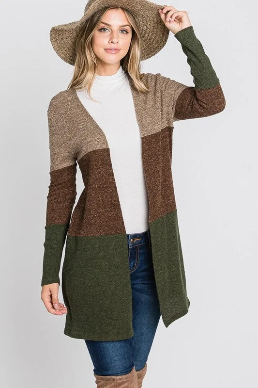 Cotton cardiganOlive Color Block Cardigan