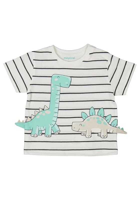 Silk Short Sleeve TopsMayoral Baby Boy Stripe Dino Short Sleeve Tee, White