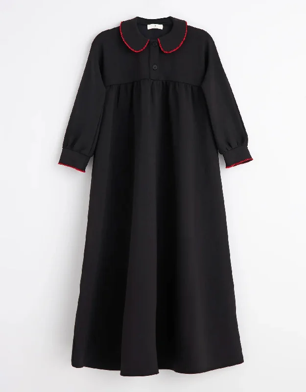 Girls Button Placket Maxi Dress Shabbos Robe with Picot Trim