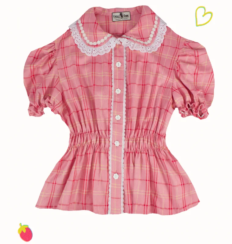 Formal Short Sleeve TopsBlouse Happy Tartans Short Sleeve - Pink