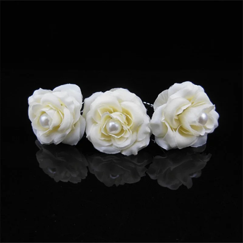 AlphaGal White Rose Flower Pearl Hair Stick Bride Wedding Hair Accessories Women Lace Feather Hair Clip Hairpin Headdress