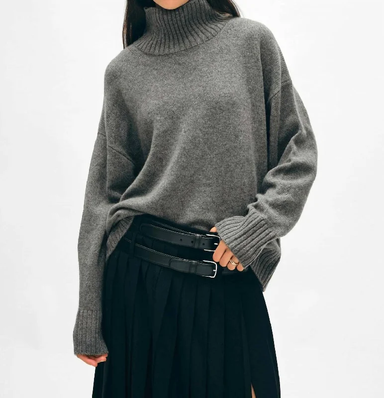 Cashmere Blend Standneck In Dark StealAsymmetrical Knit Tops