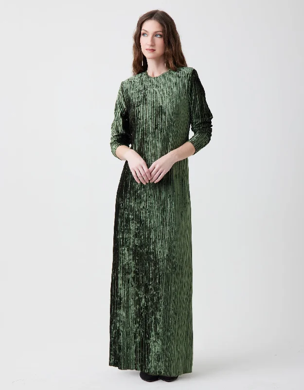 Crushed Velvet Vertical Textured Maxi Dress Shabbos Robe Soft Green