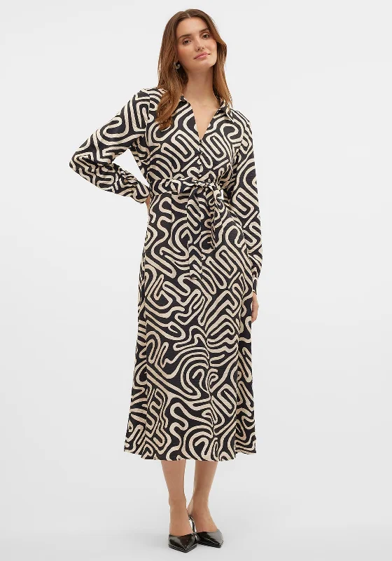 Vero Moda Vigdis Abstract Midi Dress, Black