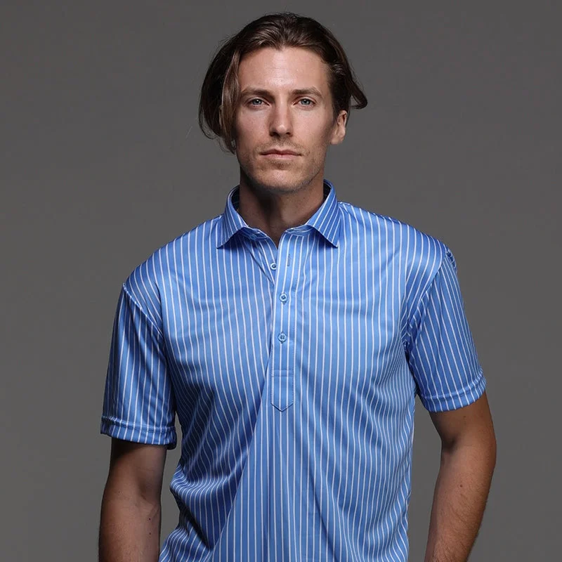 Semi-Spread Collar Polo Monaco Blue With White StripeOversized polo shirt