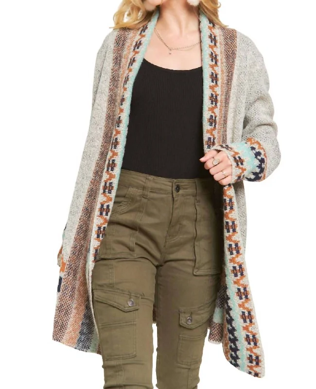 Sequined cardiganTribal Border Cardigan In Grey