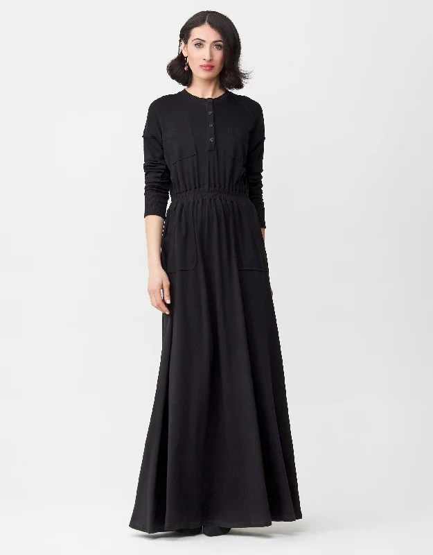 Jersey Dolman Maxi Dress Robe with Buttons and Patch Pockets