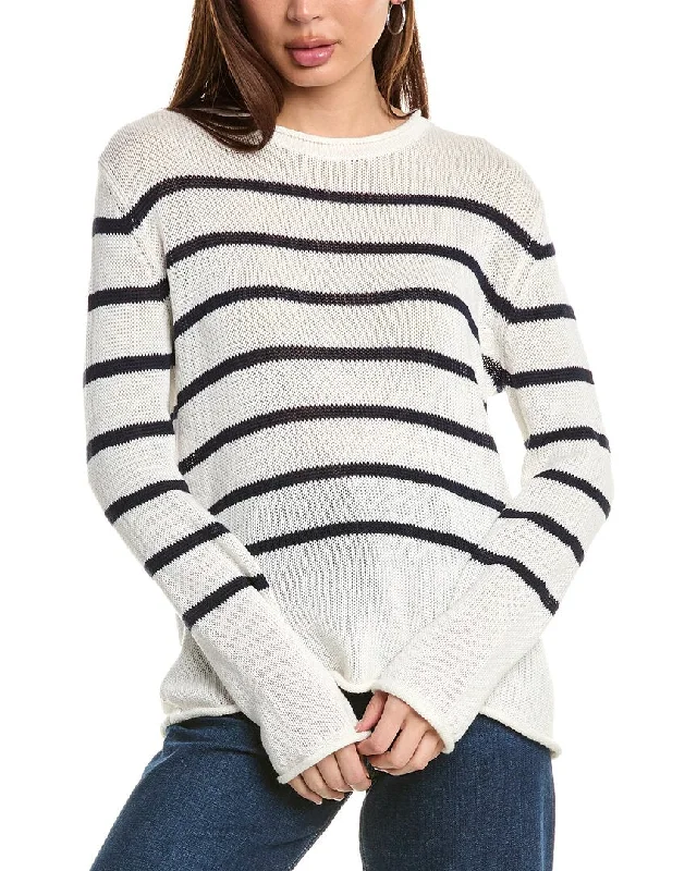 Hannah Rose Striped Cashmere-Blend SweaterFringed Knit Tops