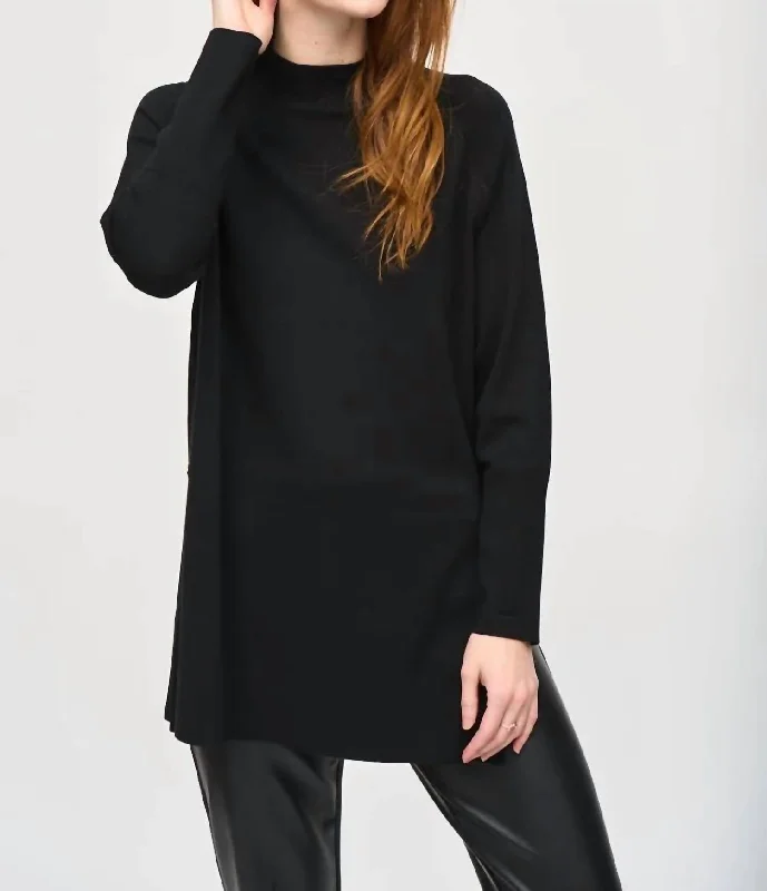 Sweater Knit Tunic Top In BlackCultural Knit Tops