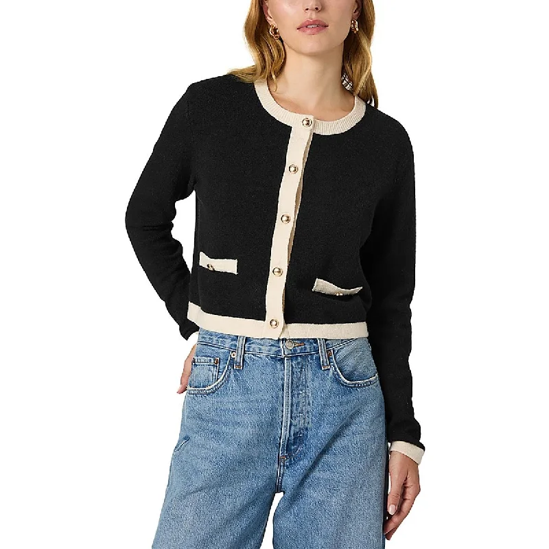 Womens Contrast Trim Recycled Polyester Button-UpTurtleneck Knit Tops