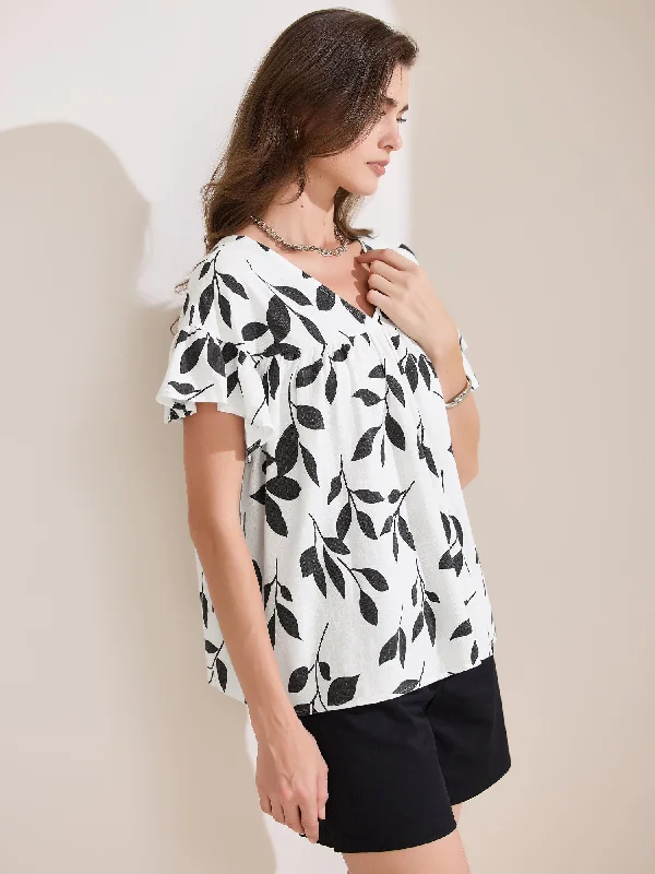 Scoop Neck Short Sleeve TopsFloral Short Sleeve V Neck Ruffle Casual Blouse