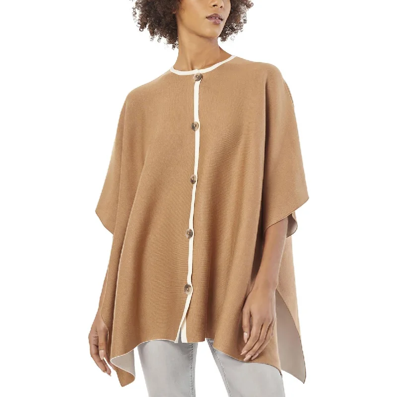 Womens Button Front Dolman Sleeve Poncho SweaterTravel Knit Tops