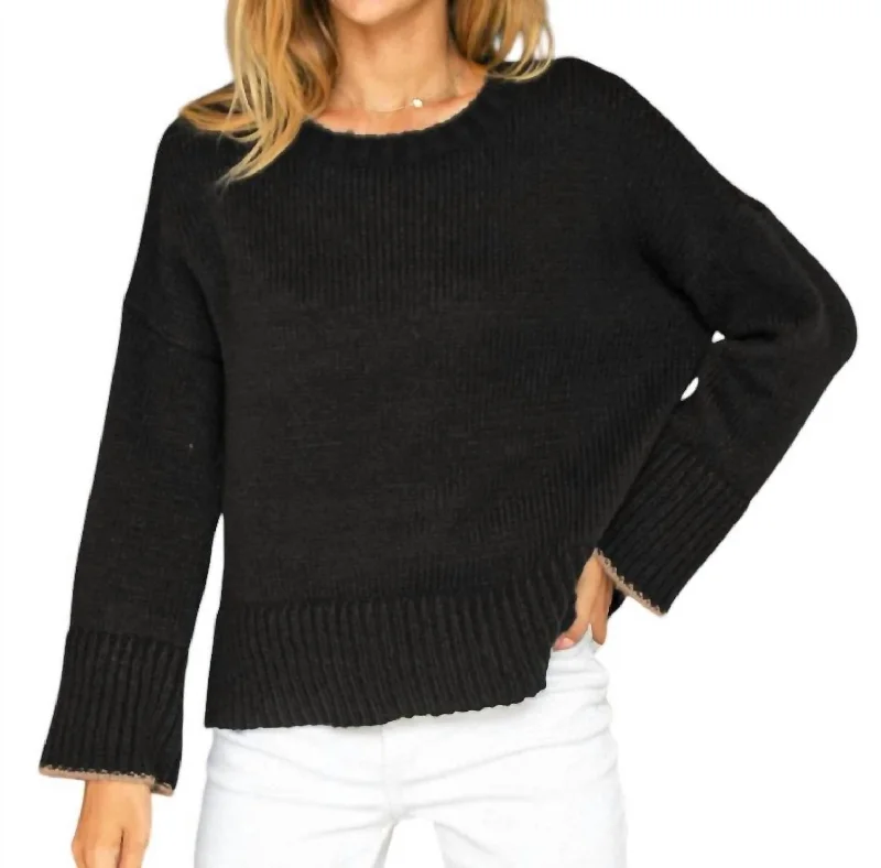 Jules Crew Chunky Sweater In BlackCable Knit Tops