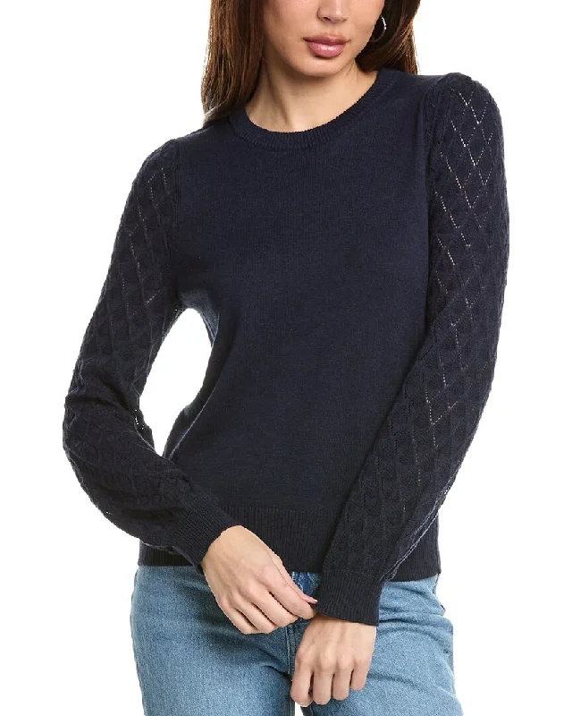 Hannah Rose Diamond Sleeve Cashmere-Blend SweaterPolyester Knit Tops