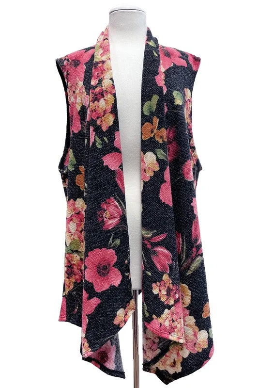 Belted cardiganFlower Floral Print Open Front Sweater Vest Cardigan