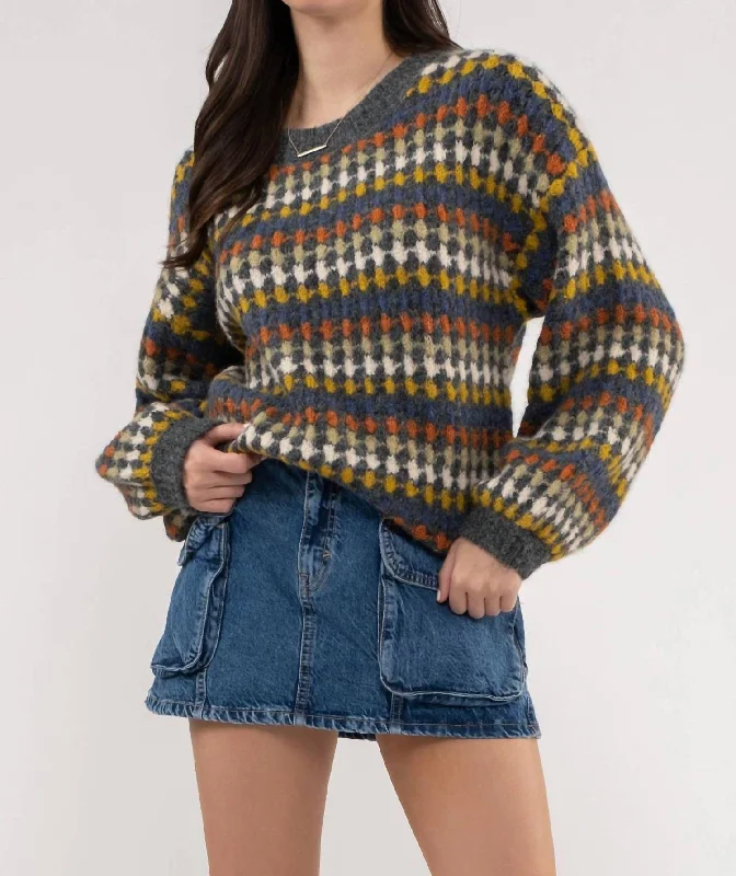 Multicolor Crew Knit Sweater -Plus In Charcoal MultiThermal Knit Tops